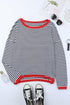 Striped Drop Shoulder Ribbed Trim Pullover Sweater