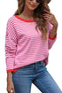 Striped Drop Shoulder Ribbed Trim Pullover Sweater