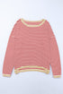 Striped Drop Shoulder Ribbed Trim Pullover Sweater
