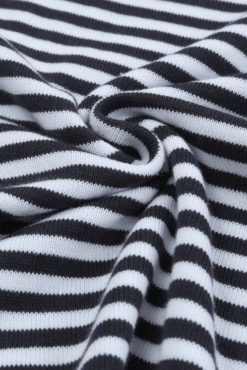 Striped Drop Shoulder Ribbed Trim Pullover Sweater