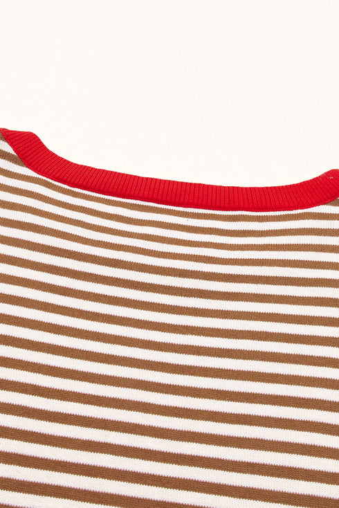 Striped Drop Shoulder Ribbed Trim Pullover Sweater