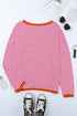 Striped Drop Shoulder Ribbed Trim Pullover Sweater
