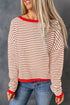 Striped Drop Shoulder Ribbed Trim Pullover Sweater