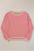 Striped Drop Shoulder Ribbed Trim Pullover Sweater