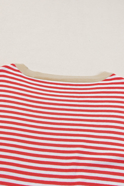 Striped Drop Shoulder Ribbed Trim Pullover Sweater