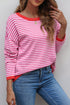 Striped Drop Shoulder Ribbed Trim Pullover Sweater
