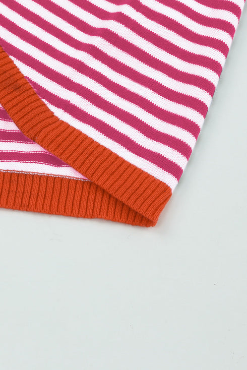 Striped Drop Shoulder Ribbed Trim Pullover Sweater