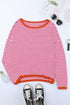 Striped Drop Shoulder Ribbed Trim Pullover Sweater