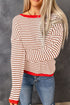 Striped Drop Shoulder Ribbed Trim Pullover Sweater