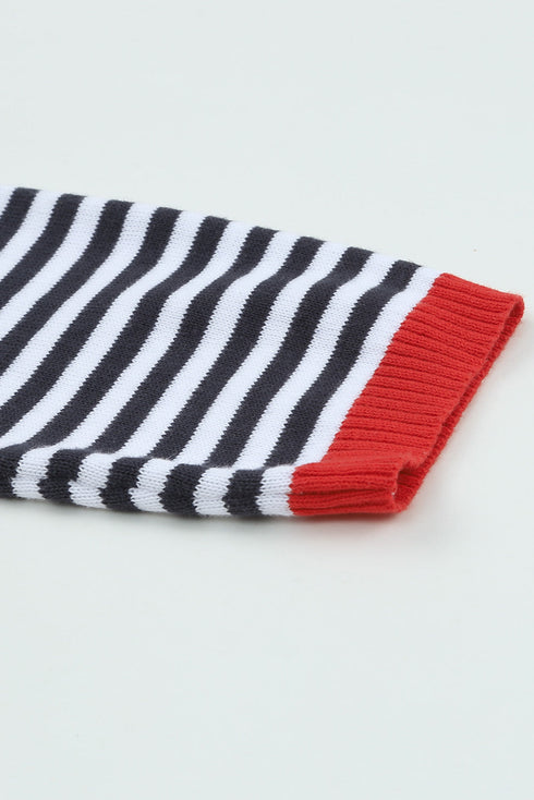 Striped Drop Shoulder Ribbed Trim Pullover Sweater