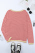 Striped Drop Shoulder Ribbed Trim Pullover Sweater