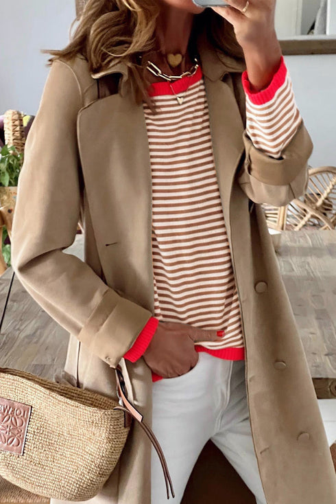 Striped Drop Shoulder Ribbed Trim Pullover Sweater