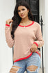Striped Drop Shoulder Ribbed Trim Pullover Sweater