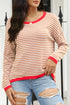 Striped Drop Shoulder Ribbed Trim Pullover Sweater