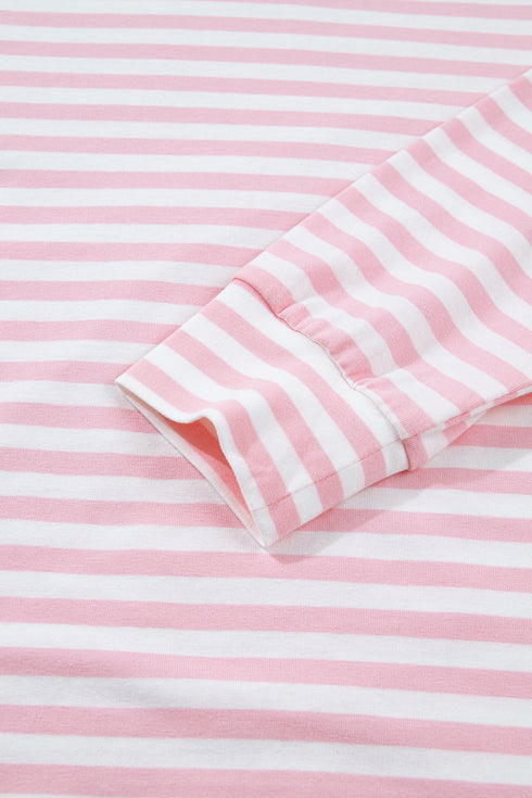 Striped Drop Shoulder Round Neck Buttoned Wide Leg Pant Sets