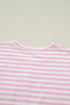Striped Drop Shoulder Round Neck Buttoned Wide Leg Pant Sets