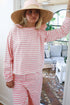 Striped Drop Shoulder Round Neck Buttoned Wide Leg Pant Sets