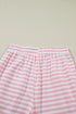 Striped Drop Shoulder Round Neck Buttoned Wide Leg Pant Sets