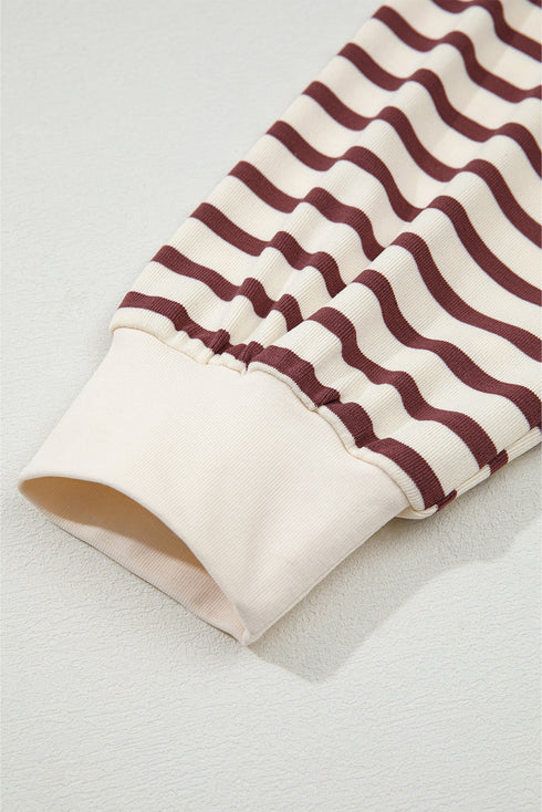 Striped Drop Shoulder Snap Front Henley Long Sleeve Top