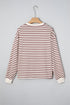 Striped Drop Shoulder Snap Front Henley Long Sleeve Top