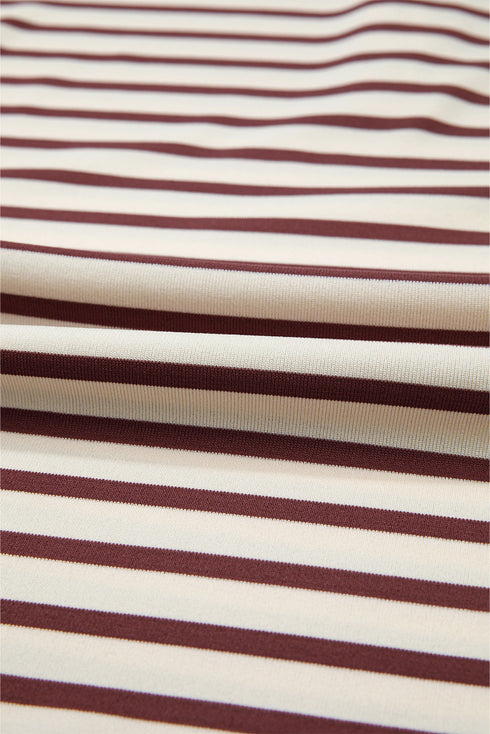 Striped Drop Shoulder Snap Front Henley Long Sleeve Top