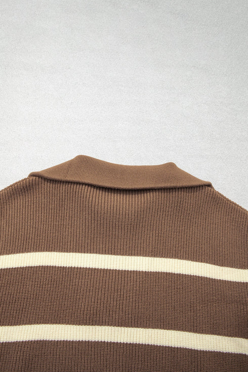 Striped Drop Shoulder V Neck Tunic Sweater