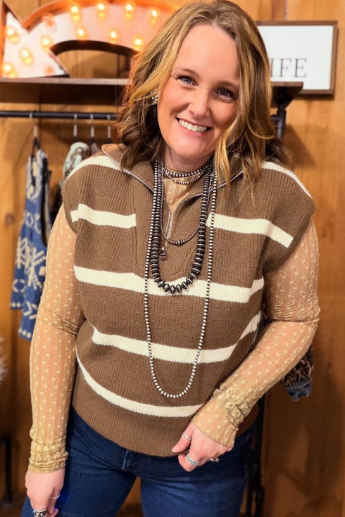 Striped Drop Shoulder V Neck Tunic Sweater
