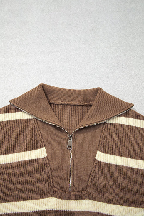 Striped Drop Shoulder V Neck Tunic Sweater