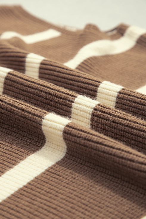 Striped Drop Shoulder V Neck Tunic Sweater