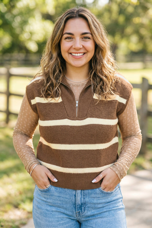 Striped Drop Shoulder V Neck Tunic Sweater
