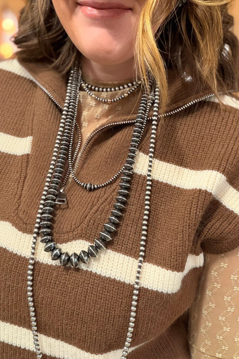 Striped Drop Shoulder V Neck Tunic Sweater