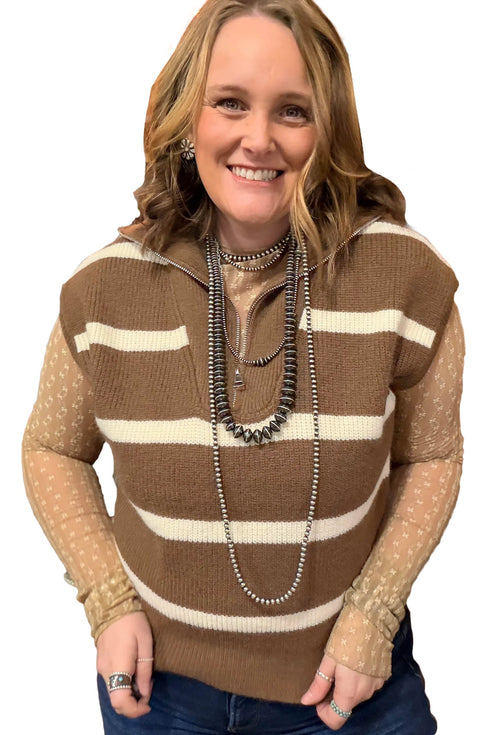 Striped Drop Shoulder V Neck Tunic Sweater