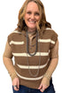 Striped Drop Shoulder V Neck Tunic Sweater