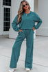 Striped Dropped Shoulder Long Sleeve Top Elastic Waist Pants Two Piece Pant Set