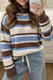 Striped Dropped Shoulder Loose Retro Inspired Pullover Sweater