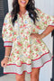 Striped Edge Puff Sleeve Patchwork A Line Floral Dress