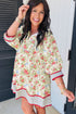 Striped Edge Puff Sleeve Patchwork A Line Floral Dress