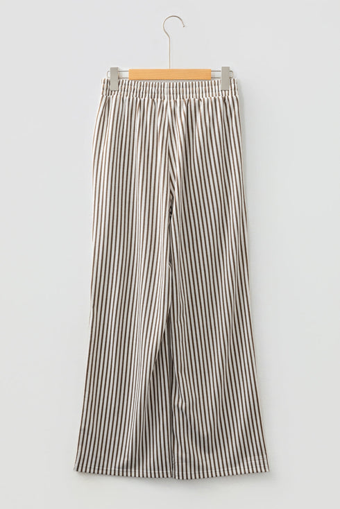 Striped Elastic High Waist Pocketed Wide Leg Pants