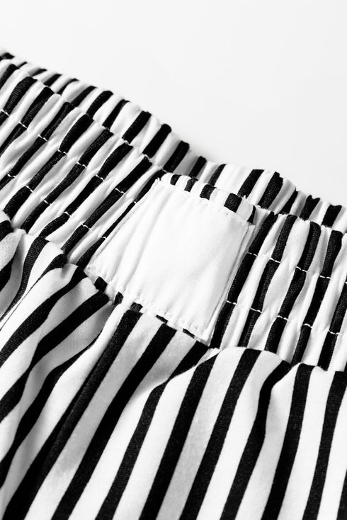 Striped Elastic High Waist Pocketed Wide Leg Pants