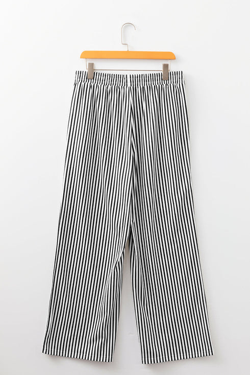 Striped Elastic High Waist Pocketed Wide Leg Pants
