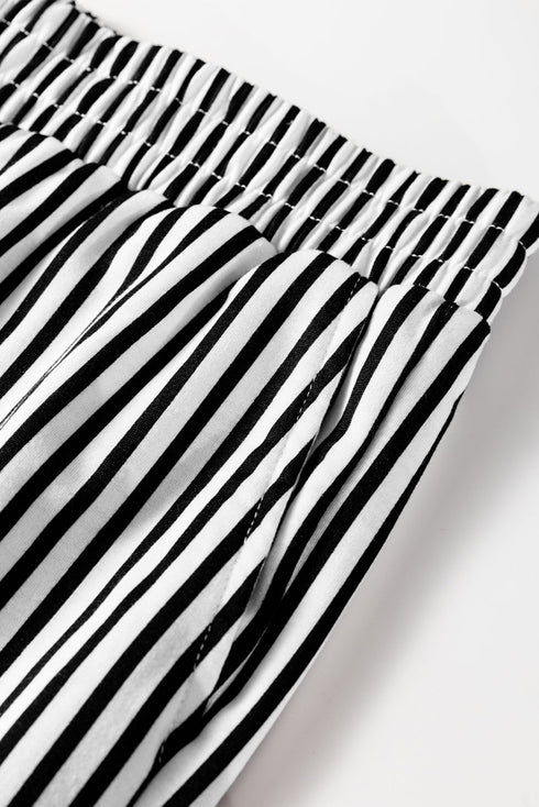 Striped Elastic High Waist Pocketed Wide Leg Pants