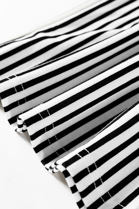 Striped Elastic High Waist Pocketed Wide Leg Pants