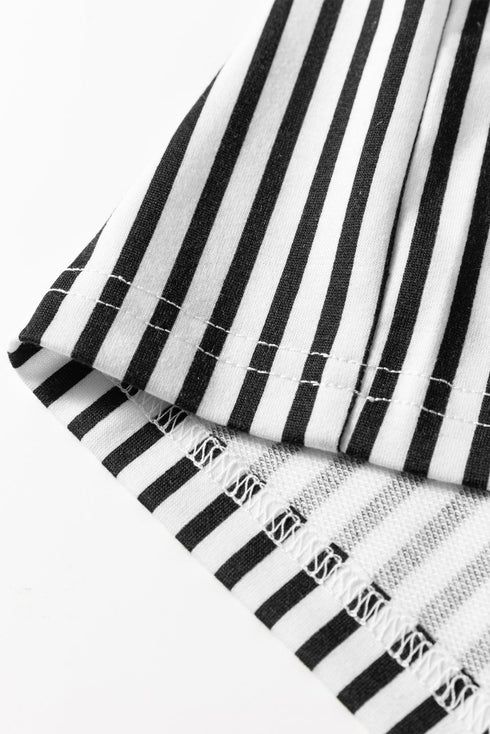 Striped Elastic High Waist Pocketed Wide Leg Pants