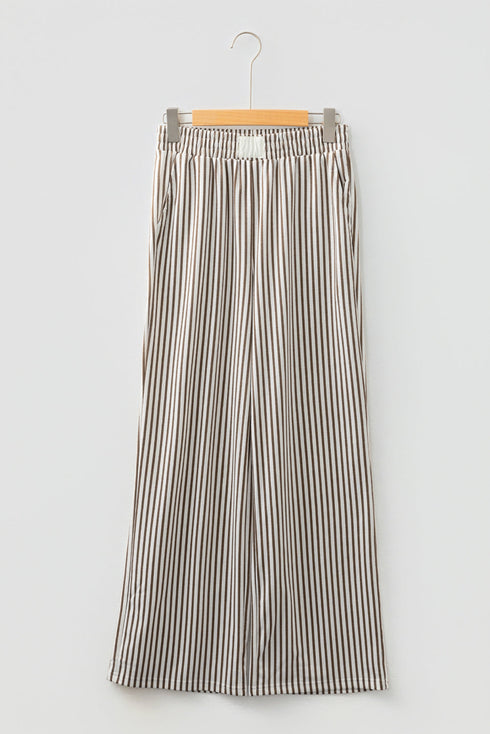 Striped Elastic High Waist Pocketed Wide Leg Pants