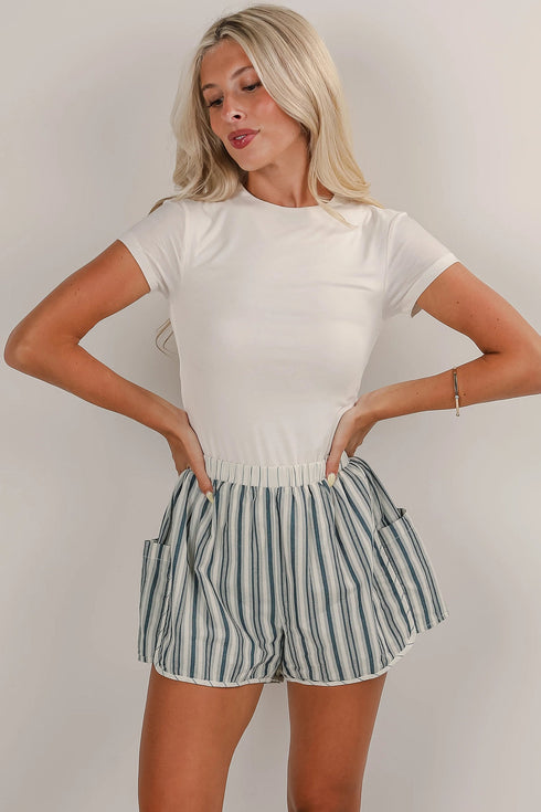 Striped Elastic Waist Cargo Pocket Casual Shorts