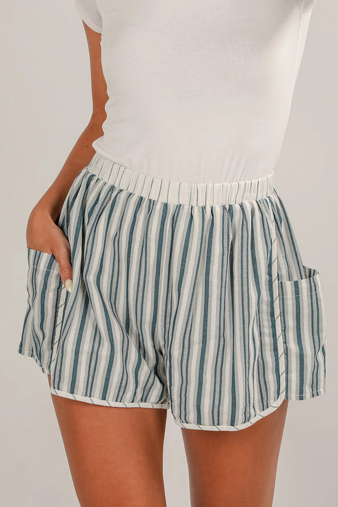 Striped Elastic Waist Cargo Pocket Casual Shorts