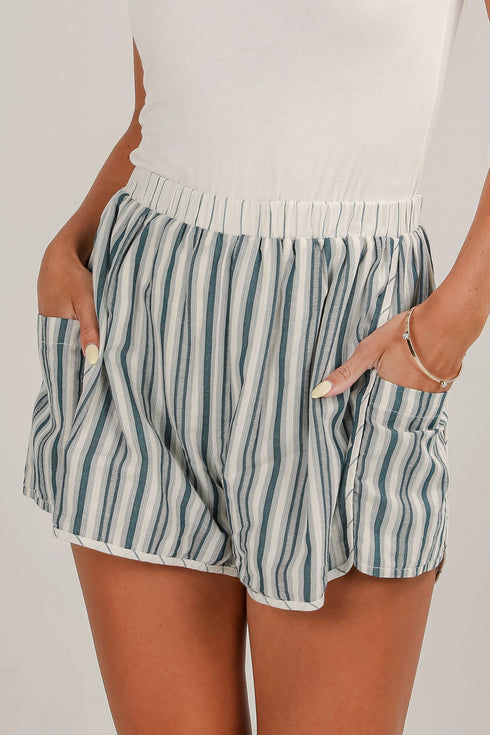 Striped Elastic Waist Cargo Pocket Casual Shorts