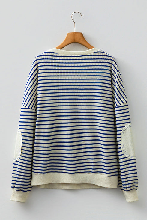 Striped Elbow Patch Drop Shoulder Pullover Sweatshirt