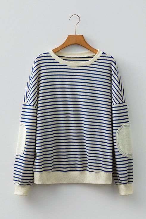 Striped Elbow Patch Drop Shoulder Pullover Sweatshirt