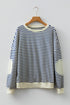 Striped Elbow Patch Drop Shoulder Pullover Sweatshirt